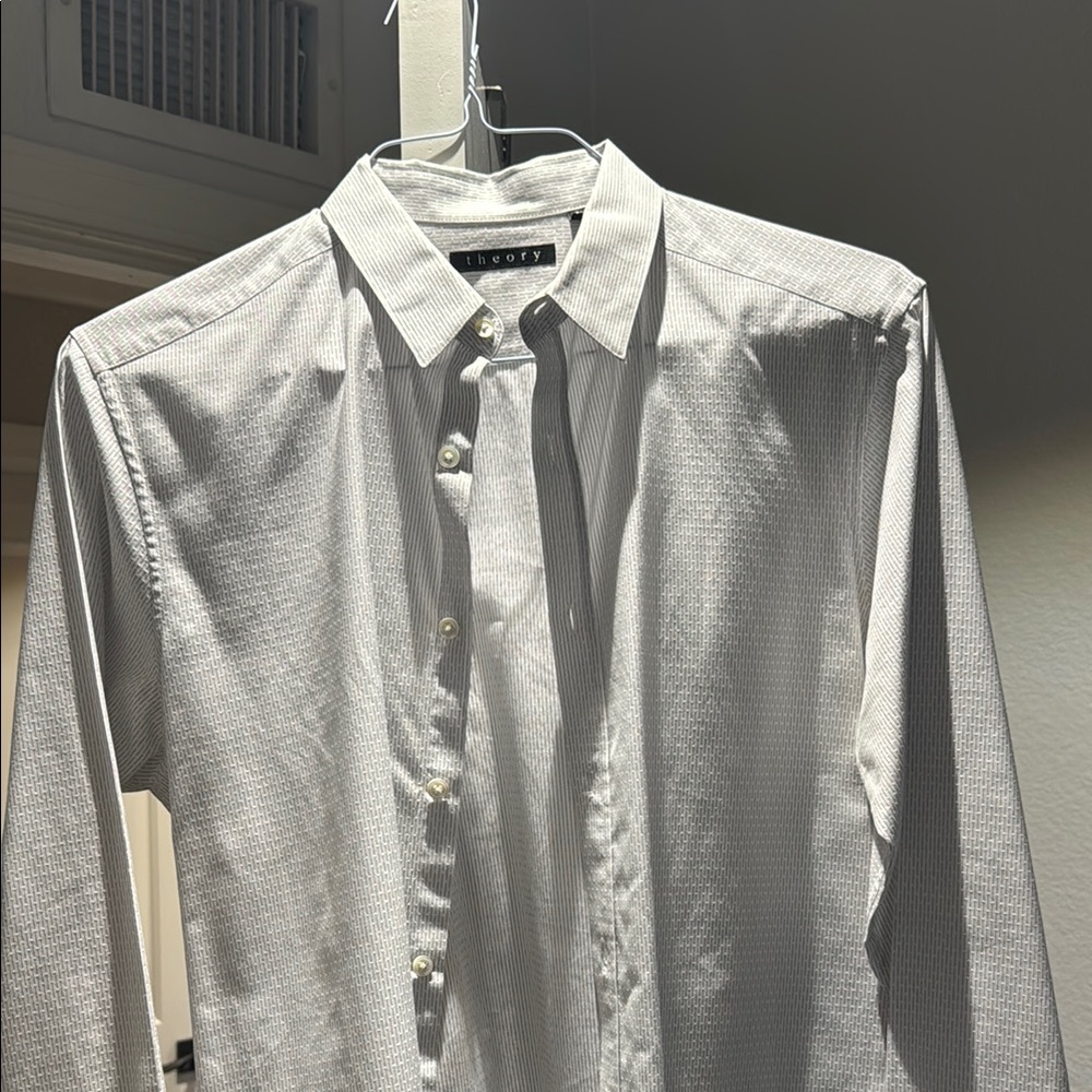 White Men’s Theory Dress Shirt White Medium